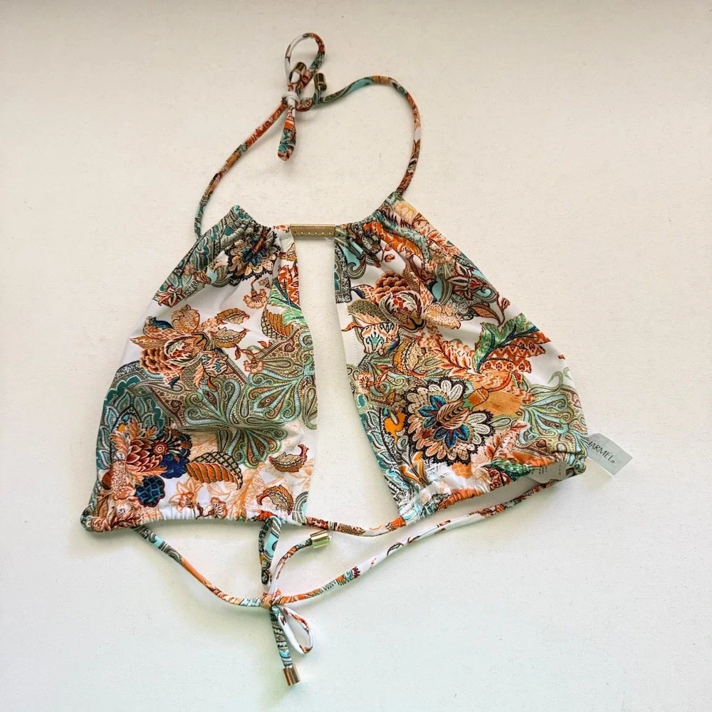 Lise Charmel Cashemere Evasion Paisley Halter Bikini Top Gold Hardware Small NEW
